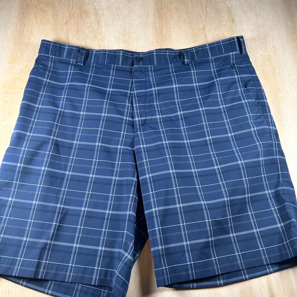 Nike Golf Dri-FIT Blue Plaid Shorts Mens 42 Flat Front 388782-419